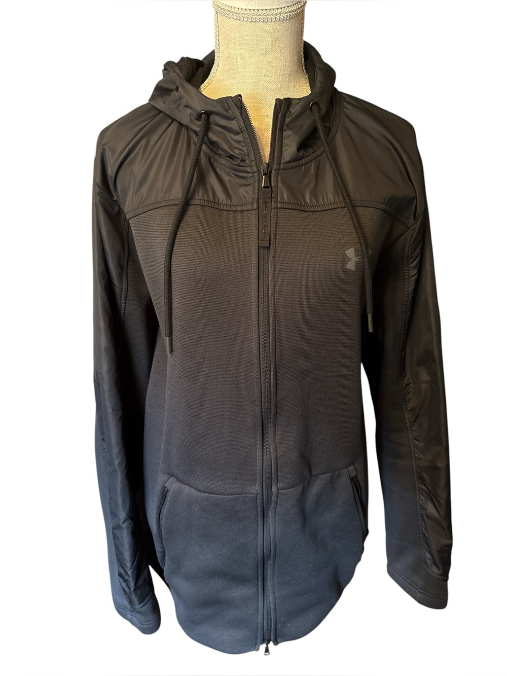 Under Armour ColdGear Jacket Mens XL Black Full Zip Hooded Loose Fit Athletic